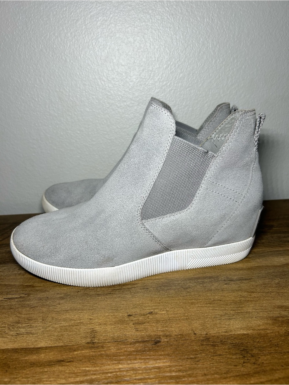Sorel Gray Suede Slip-On Wedge Sneakers